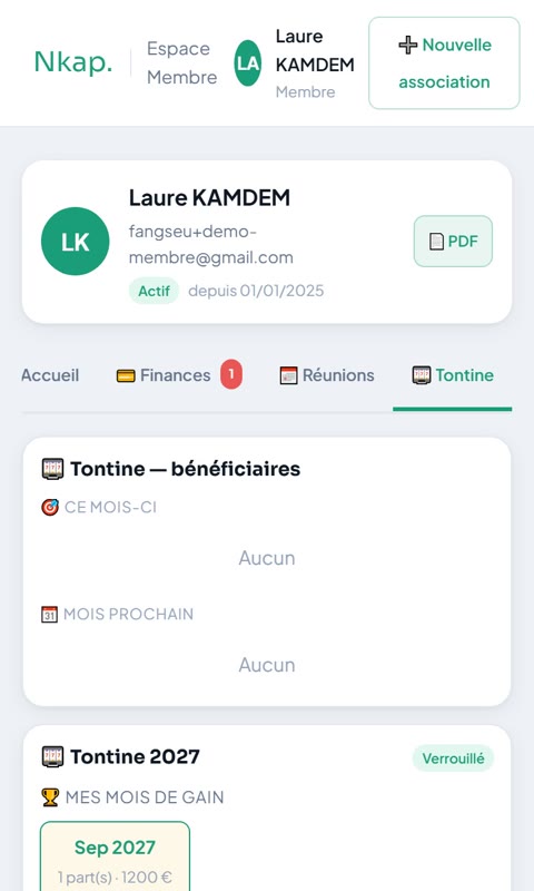 Ma tontine, côté membre