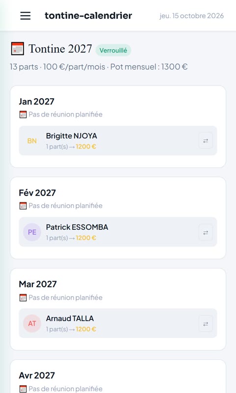Calendrier de la tontine